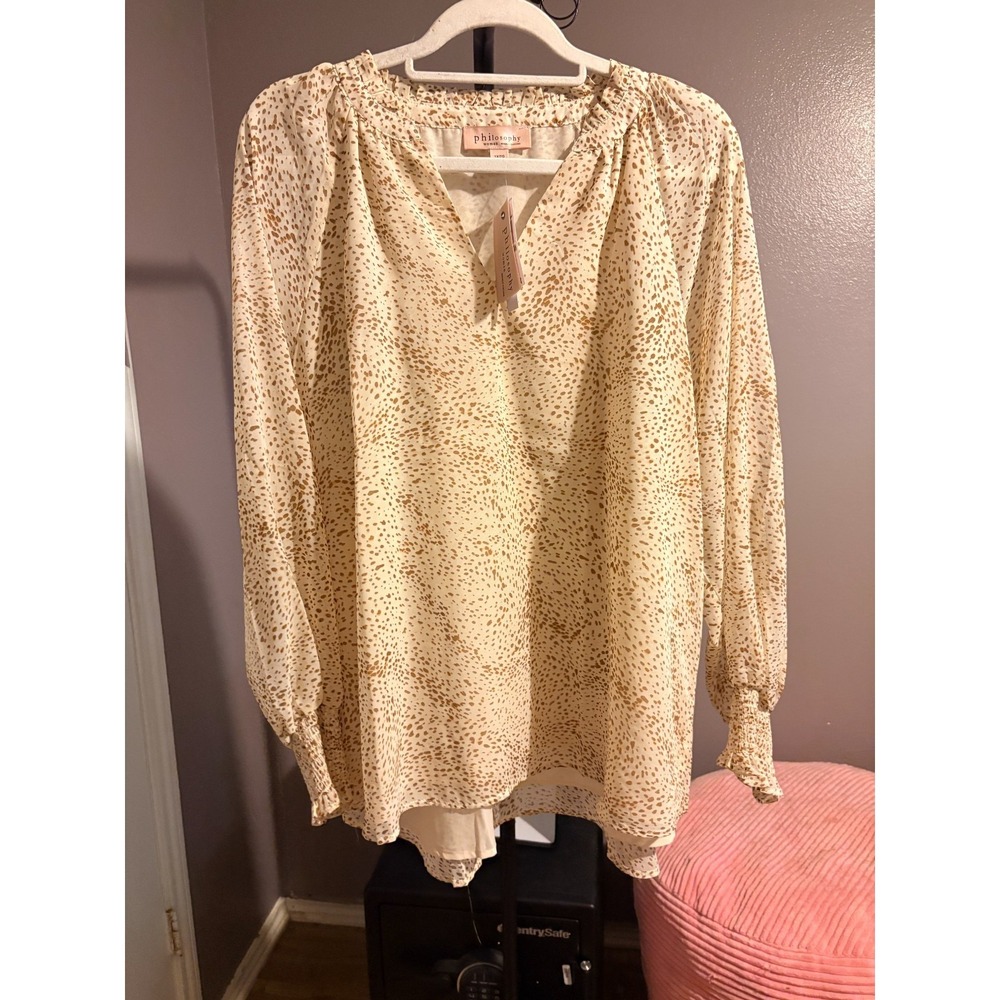 Philosophy Tan Speckled Long Sleeve Blouse Sz 1X - NWT